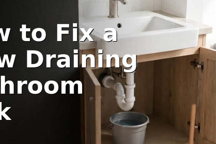 A person cleaning a slow draining bathroom sink, with the basin stopper removed and a bucket placed under the open bottle trap